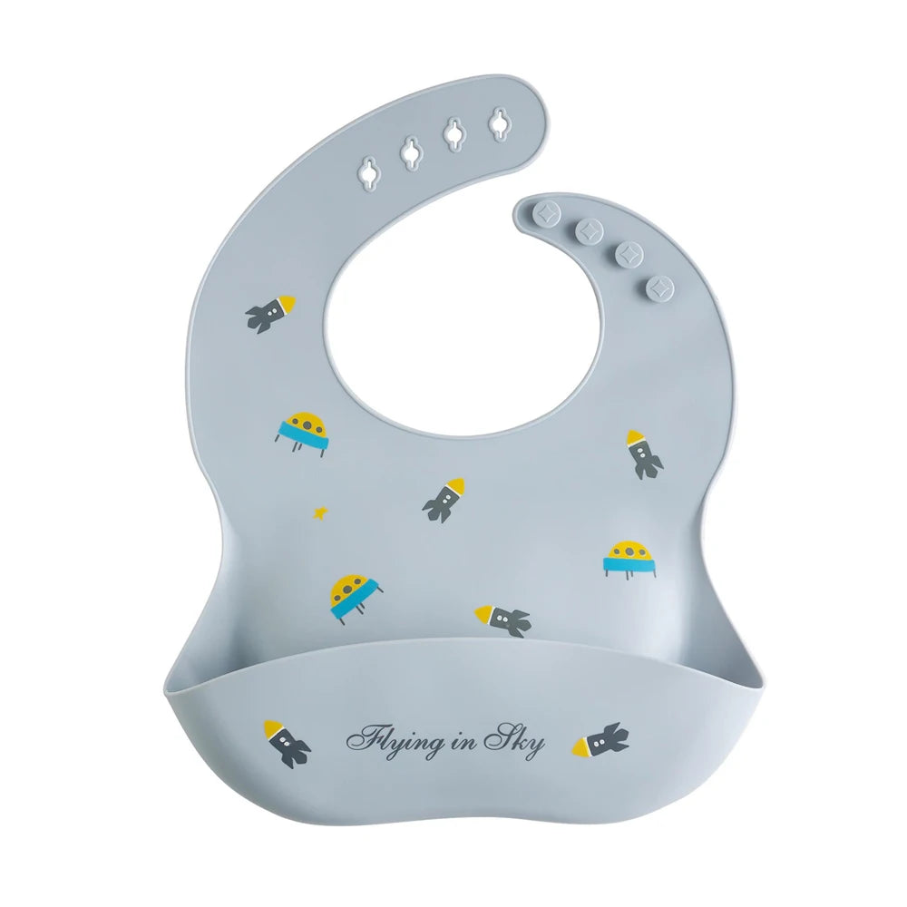 Mess-Free Mealtime Made Fun: Adjustable Soft Silicone Waterproof Bibs with Adorable Cartoon Prints for Kids
