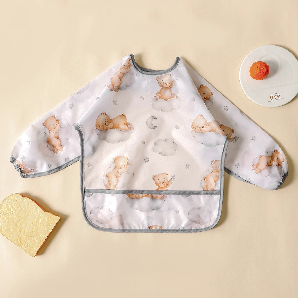 Kangobaby Stylish Long Sleeve Waterproof Feeding Bib - Perfect for Mess-Free Mealtime!