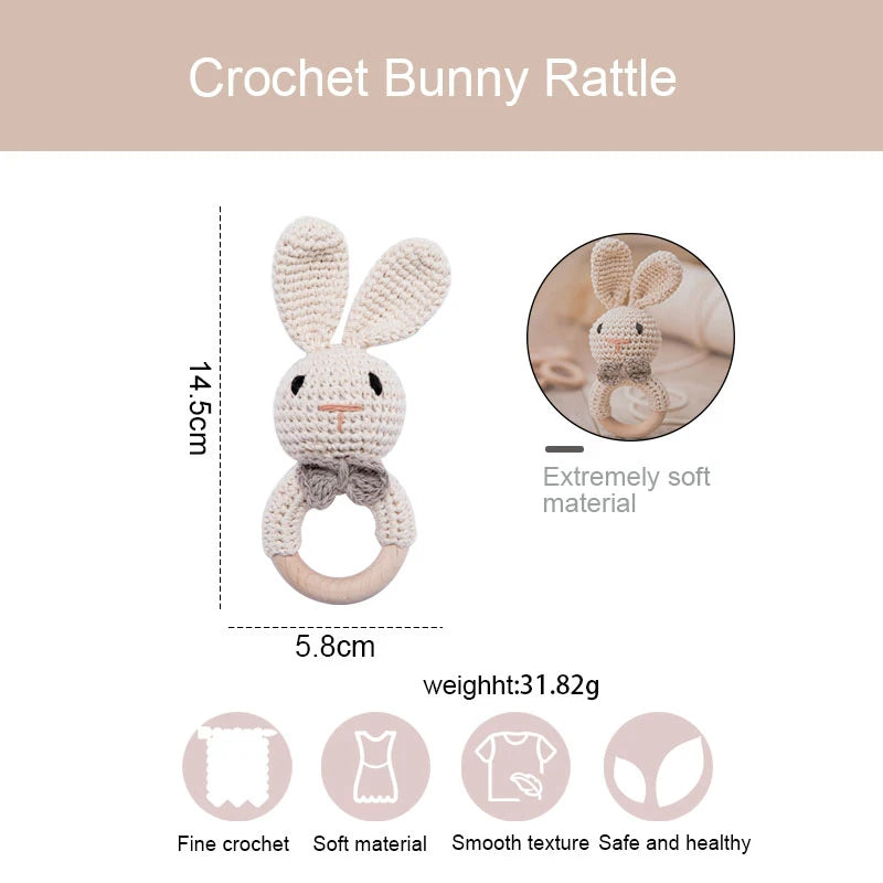 Adorable BPA-Free Wooden Crochet Animal Rattle Teether - Perfect Newborn Gift!