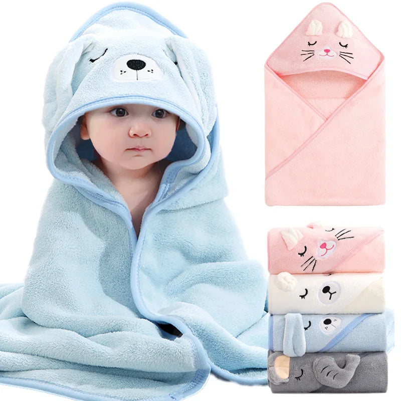 Snuggly Cartoon Animal Hooded Bath Towels for Babies - Soft and Warm Toddler Bathrobe & Swaddle Wrap for Boys and Girls