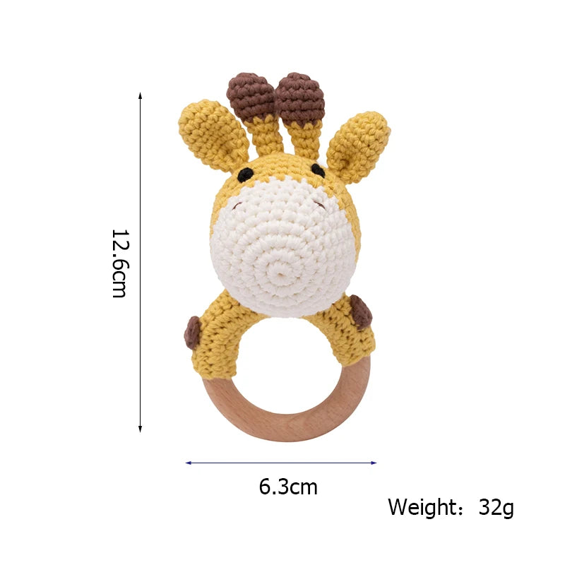 Adorable BPA-Free Wooden Crochet Animal Rattle Teether - Perfect Newborn Gift!