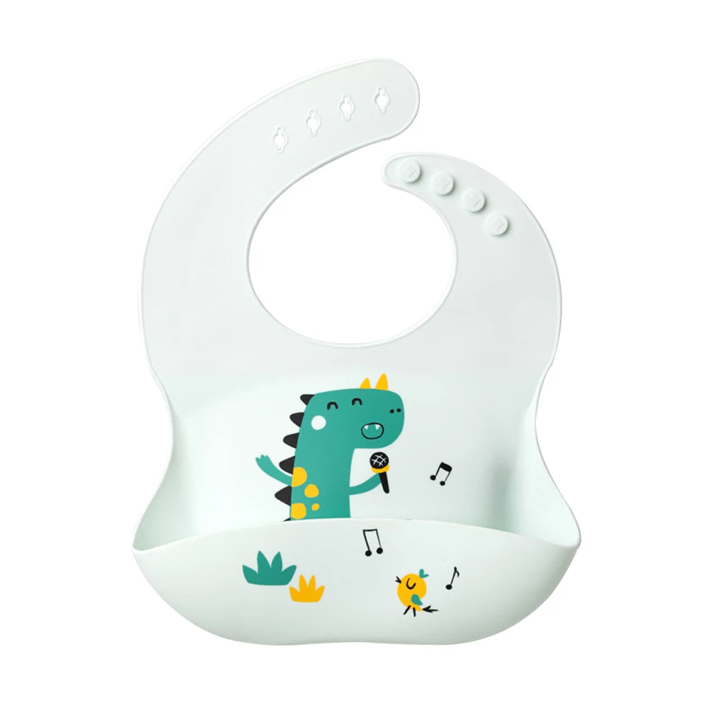 Mess-Free Mealtime Made Fun: Adjustable Soft Silicone Waterproof Bibs with Adorable Cartoon Prints for Kids